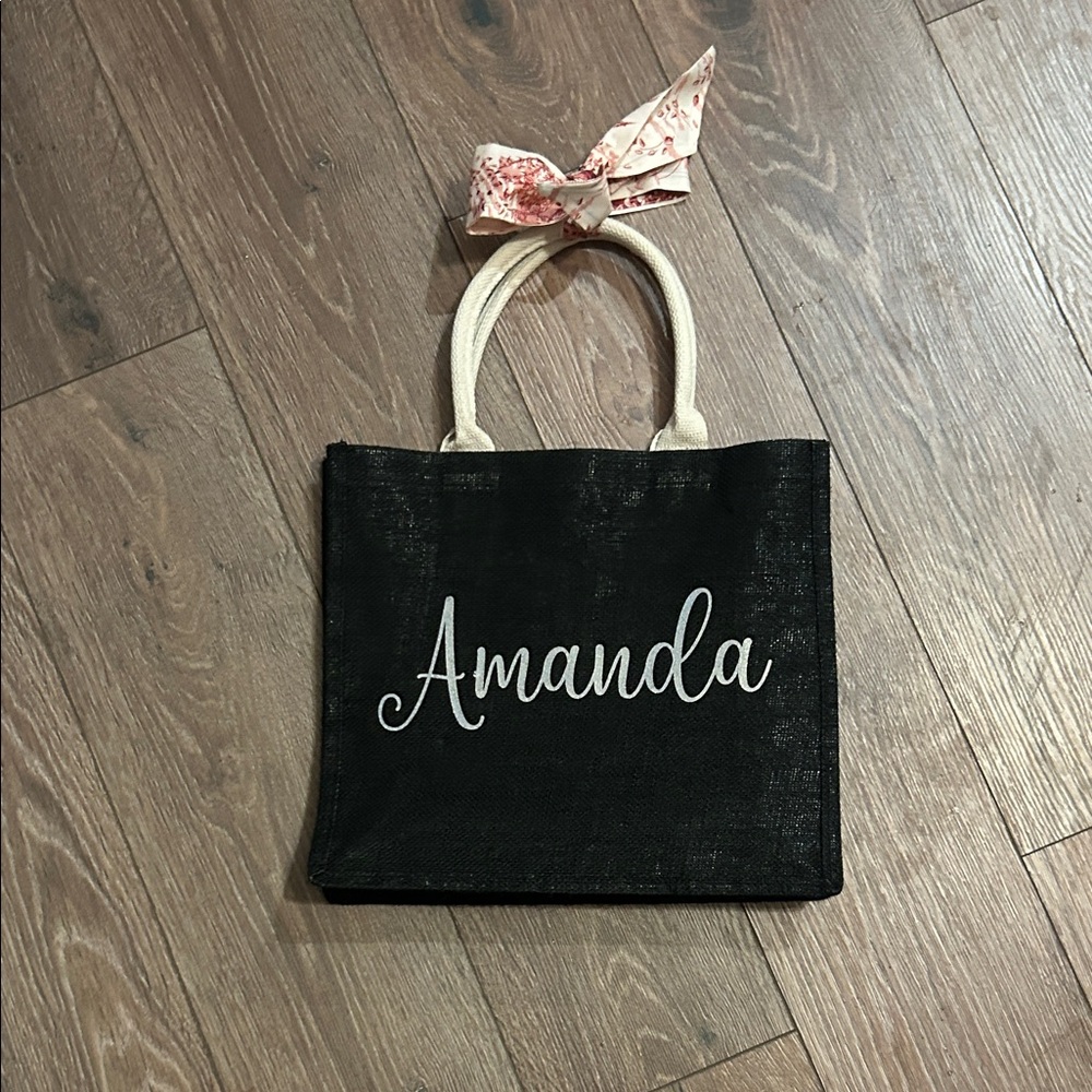 Amanda Black Tote Bag with Cream Handles